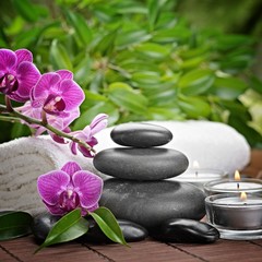 spa concept zen basalt stones and orchid