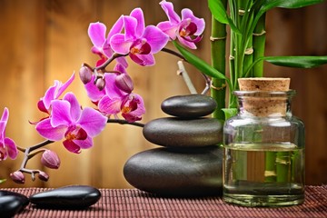 spa concept zen basalt stones and orchid