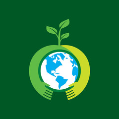 Helping hand make tree on earth - vector illustration