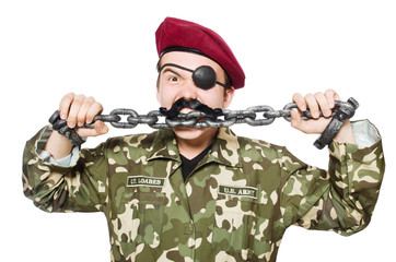 Funny soldier in military concept