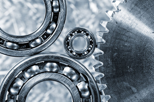 ball-bearings and cogwheels in close-up view