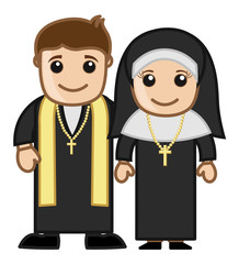 Priest and Nun - Vector Cartoon Illustration - 70732301