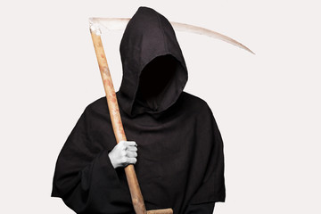 Grim reaper. Studio portrait isolated on white background