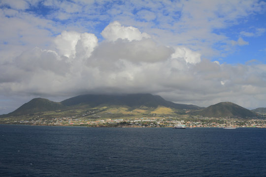 Overcast over island volcano. Saint Kitts and Nevis