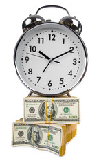 Time is money concept with clock and dollars