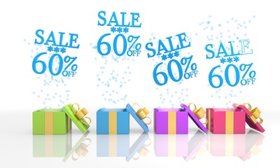 isolated present boxes with Christmas sale 60 percent off symbol