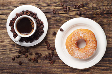 Donut with sugar and coffee
