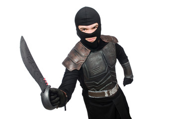 Ninja with knife isolated on white