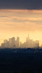 Fototapeta na wymiar Skyline of business buildings at sunrise in Frankfurt, Germany