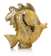 golden fish sculpture isolated on the white background