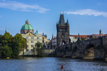 Fototapeta premium Panormany view of the Charles Bridge in Prague