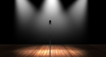 Illustration of Stage with Spotlights and Microphone
