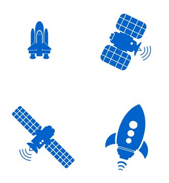 Satellite et fus&eacute;e en 4 ic&ocirc;nes