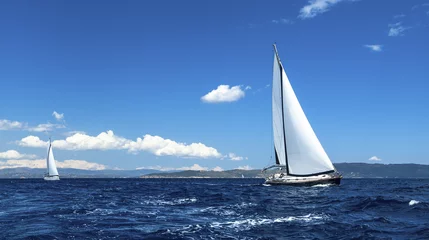 Poster Sailing on a calm sea. Boat race. Luxury yachts. © De Visu