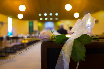 Wedding flowers in Church. Close up