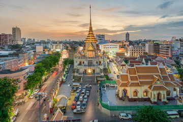 Naklejka premium Beautiful gold temple in Thailand name Wat Traimit.,Bangkok, Tha