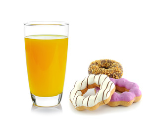 donut and orange juice isolated on white background