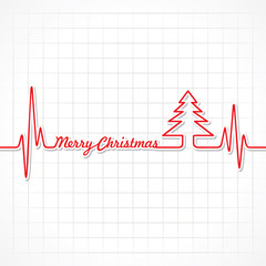Heartbeat make Merry Christmas text and tree stock vector