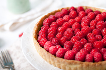 Fresh raspberry and pistachio cream tart