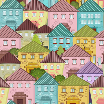 seamless texture with cute houses