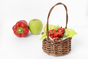 Jamaican red hot peppers in a basket