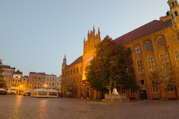 Early morning in Old Town of Torun, Poland. City Hall.