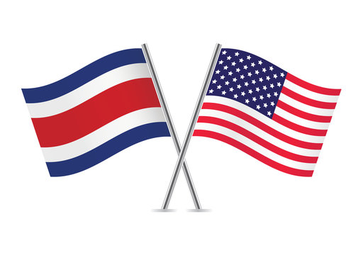 American and Costa Rican flags. Vector illustration.