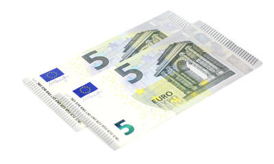 Obraz na płótnie Canvas five euro banknote on white background.