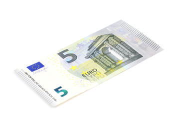 five euro banknote on white background