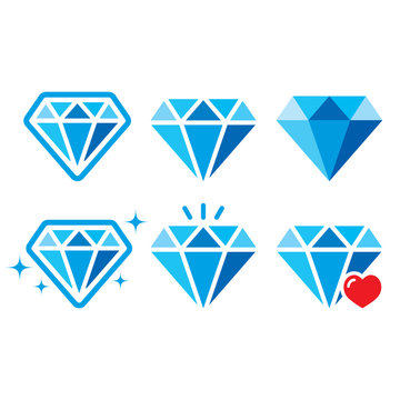 Diamond, Luxury Blue Vector Icons Set - Wealth Concept