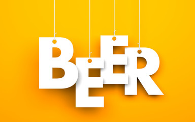 BEER. Text hanging on the strings