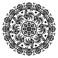 Monochrome Polish folk art pattern in circle - Wycinanka