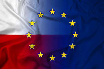 Waving Poland and European Union Flag