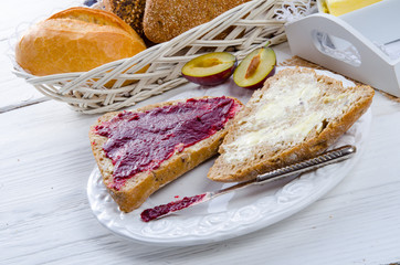 breakfast with plum jam