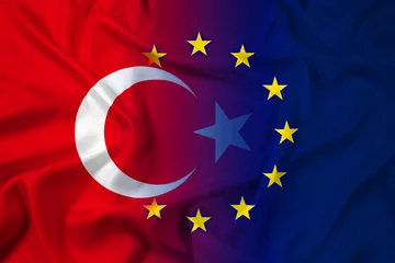 Deurstickers Waving Turkey and European Union Flag © promesaartstudio