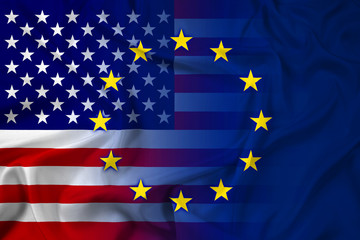 Waving United States and European Union Flag