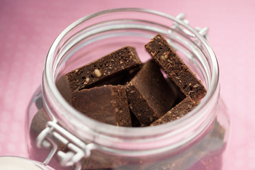 Healthy brownies in a jar