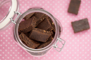Healthy brownies in a jar