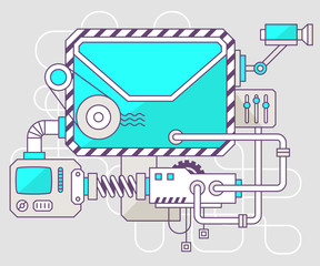 Vector industrial illustration of the mechanism of envelope. Col