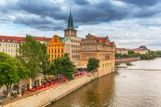 Old town of Prague with castle at Vltava river, Czech Republic