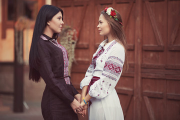 Ukrainian beautiful girls in national clothes