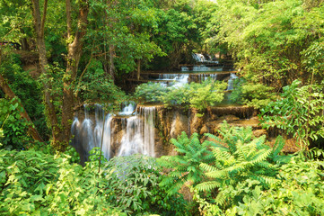 Naklejka na ściany i meble Huai Mae Khamin Waterfall. The most popular places in Kanchanabu