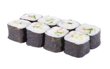 Traditional fresh japanese sushi rolls on a white background