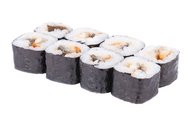 Traditional fresh japanese sushi rolls on a white background