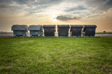HDR shoot of some big trash can's in sunset