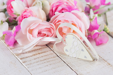 Postcard with heart and flowers