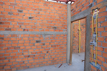 brick wall in residential building construction site