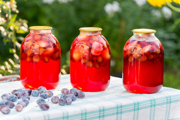 Plum compote home canning in the garden