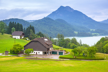 Fototapeta na wymiar Small village scenery in Alps mountains, Austria
