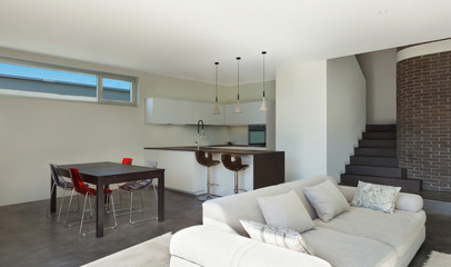 House interior, living room with kitchen